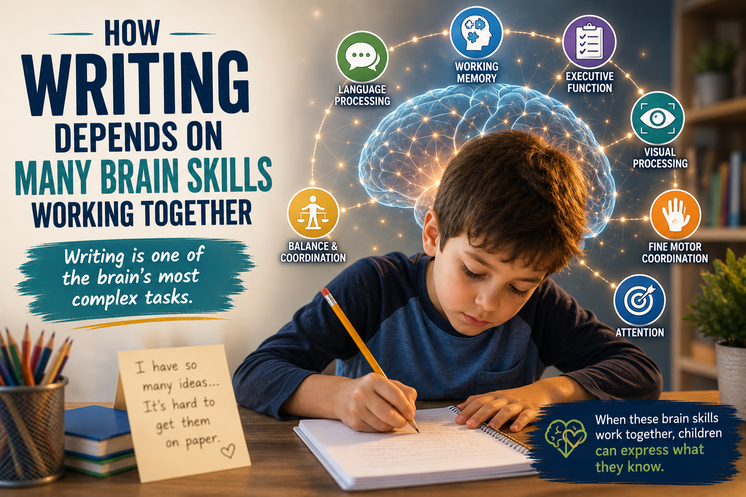Brain skills behind writing