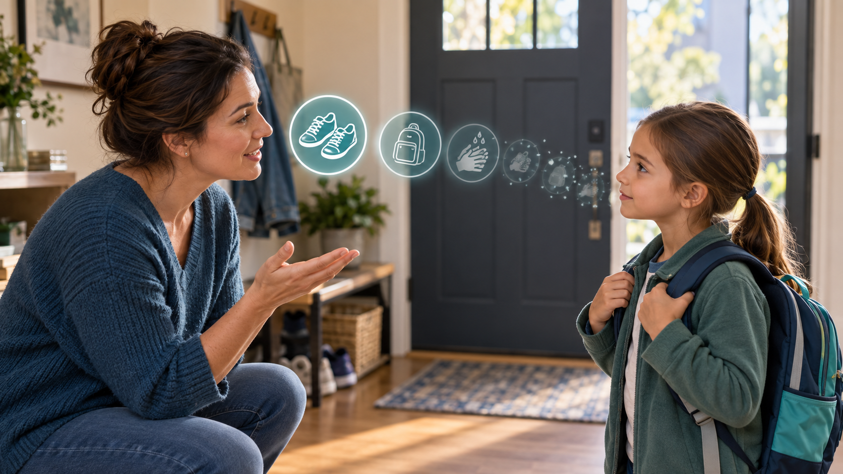 Parent giving directions to a child who is having difficulty holding the steps in working memory.